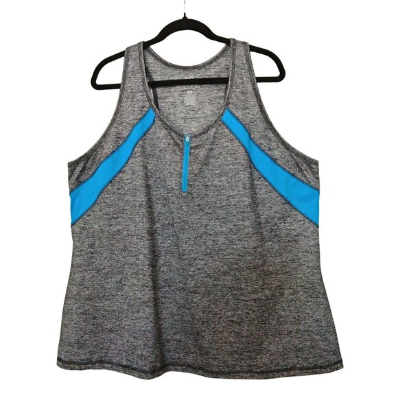 Livi Active Heather Gray & Blue Detail Zip Neckline Athletic Tank Top Size 26/28 - Picture 2 of 8